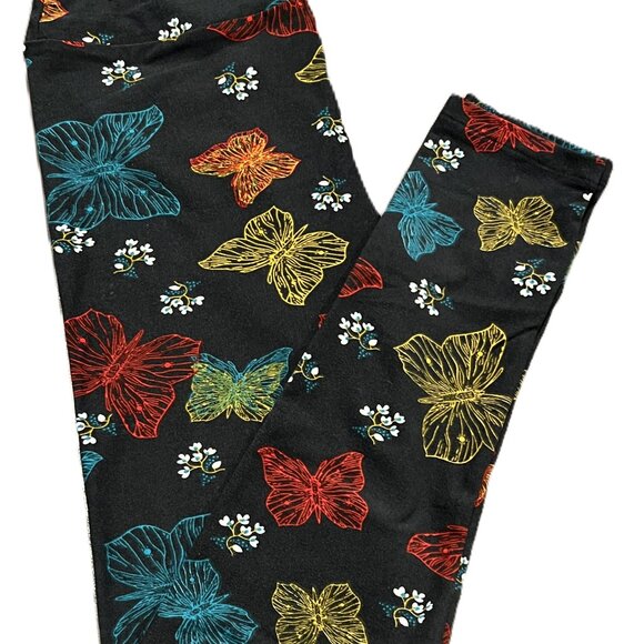 Womens LuLaRoe "Unicorn Hard to Find" OS Leggings Neon Butterfly - Picture 1 of 5